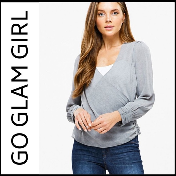 Glam Girl Fashion Tops - NWT Long Sleeve Ruched Side Button Surplice Top